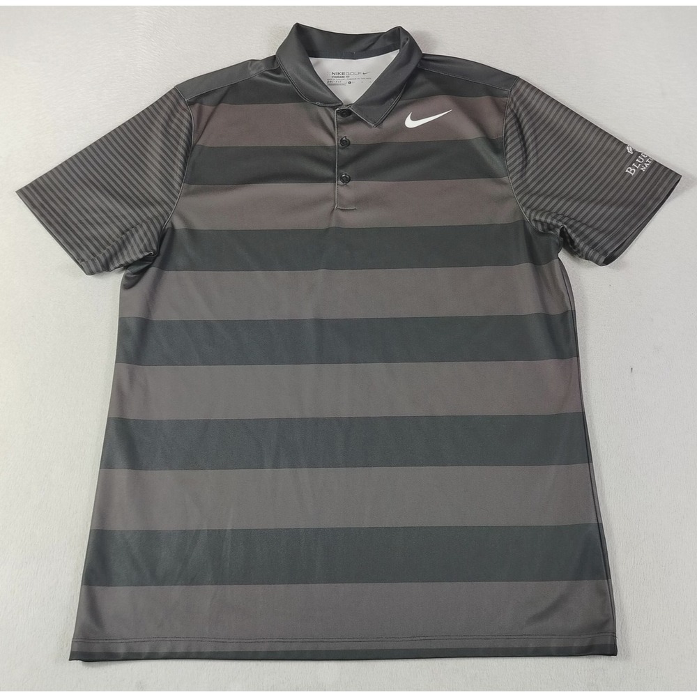 Nike Polo Shirt Mens Large Gray Striped Dri-FIT Bluejack National 833059-010